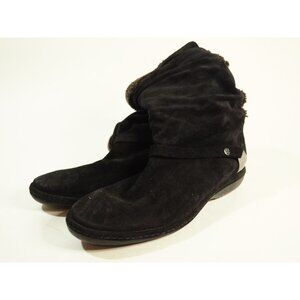 Stuart Weitzman Black Suede Lambswool Top Metal Stirrup Detail Boots, Size 7.5